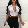 Mode 2018 Lente Zomer Vrouwen Gestreepte Blouse Shirt Sexy Korte Mouw Zwart Jobs Blouses Casual Dames Tops blusas1