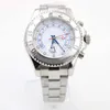 New 44MM Automatic Mechanical Mens Watch Watches White Dial With Rotatable Silver Top Ring Bezel and Stainless Steel Band