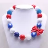 Mode Meisjes Kinderen Chunky Kralen Ketting Forth July Style Child Bubblegum Ketting met rode strik Chunky Jewelry