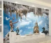 Papier peint personnalisé 3D Architecture de ville européenne et américaine Sculpture Nuage Jour Pigeon Blanc Salon Chambre Fond Mur Papier Peint