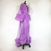 Purpurowy Pióro Szata Długie Rękawy 2020 Fur Party Party Sleepwear Custom Made Nightgown Szaty Puffy Spódnica Fotografia Boudoir Piżamy