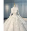 Gorgeous Lace Ball Gown Wedding Dresses Long Sleeves High Neck Appliqued Bridal Gowns Court Train Sequined Tulle robes de mariée