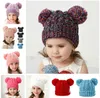 Fashion Parent-child Caps Cute Infant Baby Pompon Winter Hat Double Fur Ball Hat Mother Kids Warm Knitted Hat Newborn Beanie Cap 1-9 Years