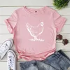 Femmes t-shirt 100% coton dessin animé drôle poulet imprimer basique t-shirts Harajuku surdimensionné à manches courtes hauts dames Streetwear t-shirt