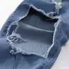 Kot Erkekler Sıska Streç Denim Pantolon Yeni Marka Serin Tasarımcı Marka Sıkıntılı Yırtık Kot Erkekler Için Slim Fit Pantolon E21