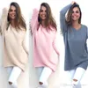 Womens Ladies V-Neck Chunky Knitted Oversized Baggy Sweaters Thin Jumper Tops Outwear Black White Plus Size S-2XL