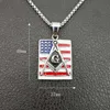 Mens Rvs 18K Goud Zilver Kleurrijke Epoxy Emaille Verenigde Staten Amerikaanse Vlag Masonic Hangers Vrijmetselarij Mason Logo Gegraveerd