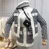 Neue Herbst und Winter Retro einreiher Plaid Tweed Mantel + High-taille Kurzen Rock Zwei-Stück Set frauen Woolen Rock Sets