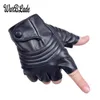 Fashion-Leather Fingerless Handskar Män Kvinnor Mode Körning Gym Handskar Halvfinger Taktiska Handskar Svart Guantes Luva