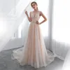 Echte pastel maan en sterren A-lijn ruche sjerpen formele avondjurk juweel mouwloze lace-up backless 2019 prom jurken bruids feestjurk-9