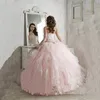 Rosa quinceanera klänningar med avtagbar kjol 2020 Crystal Beaded Sweetheart Organza Ruffled Sweet 15 Party Dresses Girls Masquerade Klänningar