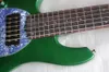 Factory whole left handed 6 strings metallic green music electric bass with 2 pickupsrosewood fretboard24 frets9242310