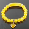 Wojiaer naturliga stenpärlor gula agatsträngarmband armband hjärtform charm passande kvinnor smycken älskar gåvor k3317