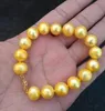 Large8'' 11-12MM Genuine South Sea gold pearl bracelet gold brooch