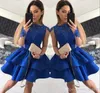 2019 Cheap Royal Blue Cocktail Dress Long Sleeves Lace Appliqued Short Mini Semi Club Wear Homecoming Party Gown Plus Size Custom Make