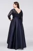 Size Black Plus Evening Dresses 3/4 Long Sleeves Lace Stin Sash Bow Ribbon Custom Made A Line Scoop Neck High Low Prom Party Gown