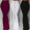 GAOKE Blanc Bell-Bottom Pantalon Femmes Bouton Taille Haute Flare Pantalon Nouveau Pantalon Mince Casual Élégant Travail Porter Pantalon Femme