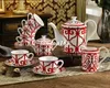 Bone China Western Servies Set 58 PCS Ceramic Servies Set Chinese Rode Kleur Porseleinschotels en Platen Cups and Saucers Kit Gifts