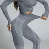 Women Yoga Set Sportwear Suits Long Sleeve Back Hole Fitness Sport Outfits Gym Wear Yoga Shirts Workout Clothes for Woman