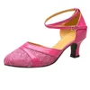 Hot Sale-On Shoes Closed Toe Indoor Suede Sole Waltz Tango Salsa Dancing Med Heels