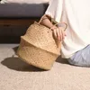10 adet Saf El Yapımı Bambu Depolama Sepetleri Katlanabilir Çamaşırhane Saman Patchwork Hasır Rattan Seagrass Göbek Bahçe Saksı Ekici Sepet