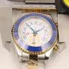 Luxury 44 mm Automatic Yellow Gold Mens Watchs Watchs Witch White White With Rotalt Blue Top Ring Codzel et en acier inoxydable à deux tons BR5878698