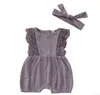 Baby Rompers Girl Ruffle Solid Jumpsuits Headband Suit Infant Summer Boutique Onesies Newborn Fashion Bodysuits Toddle Climb Clothes B5858