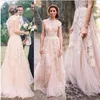 2019 Blush Vintage Robes De Mariée En Dentelle Plongeante Col En V Volants Robe De Mariée Cap Manches Reem Acra Vestio De Maraiage Robes De Mariée 1368