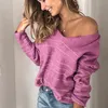 Lipswag Sexy V Neck Autumn Sweater Women 2019 Winter Patchwork Striped Knit Pullover Plus Size Casual Long Sleeve Pull Jumper