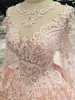 Роскошные 3D цветочные аппликации мяч платья выпускного платья с длинными рукавами кружева прозрачные шеи иллюзия обратно формальное вечернее платье на заказ