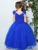 Robe de princesse en Tulle bleu Unique pour filles, avec paillettes, fermeture éclair au dos, longueur cheville, vêtements de cérémonie, Design, nouvelle collection