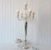 6st 37 "5 Tall Gold Silver Crystal Metal Bröllop Kandelabra Table Centerpiece Candlestick Candle Holder Flower Stand Party Decor Sn2537