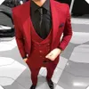 2019 Red entaillé Lapel Hommes Costumes de mariage Soirée Prom Epoux Blazer Dîner officiel Slim Fit Trois Casual Pieces Best Man Smokings