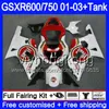 + SUZUKI GSX-R750 GSXR 용 750 600 K1 GSXR600 01 02 03 294HM.24 GSX R600 R750 GSXR-600 럭키 스트라이크 레드 GSXR750 2001 2002 2003 페어링