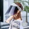 Foux-Sombrero para el sol para mujer, visera de plástico de verano, protección facial Uv con escudo, ala ancha, máscara reutilizable de seguridad, antiescupir