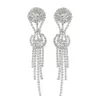 Fashion with Bright Full Rhinestone Tassel Flower-Shaped Drop Dangle Earrings for Women Gift