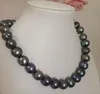 11-12mm Baroque tahitian black green pearl necklace 18 "925 silver