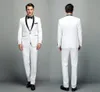 2020 Jeden przycisk Biały Best Man Wedding Groom Mens Smoking Garnitury Navy Blue Shawl Lapel Custom Made Business Slim Fit Mans Garnitur (Kurtka + Spodnie)