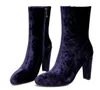 Hot Sale- sexy burgundy velvet ankle boots pointed thick heel designer boots