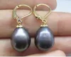 free shipiing Beautiful 11-13mm South Sea black Drop Pearl Earrings 925silver