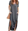 S-5xl mujeres vestidos de verano ropa elegante jersey vestido maxi un tipo de punto casual vestido largo de manga corta sin espalda dama de bolsillo