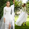 Simple Garden Wedding Dresses Hi Lo long Sleeves Lace Jewel A-line Bridal Party Dress Wedding Reception Vestidos De Novia Beach Dress