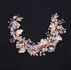 Handmade Rose Gold Headband Wedding Bridal Flower Crown Tiara Crystal Rhinestone Hair Accessories Jewelry Princess Queen Headpiece Headdress