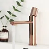 Bathroom Basin Faucet Knurling Handle Deck Mounted Hot Cold Water Mixer Bathroom Rose Gold Brass Tap