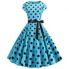 Bebovizi Frauen Kleidung 2019 Neue Casual Sommer Elegante Büro Lila Kleider Plus Größe Sexy Dot Print 1950er Jahre Vintage Verband kleid