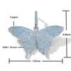 Iced Out Animal Big Butterfly Anhänger-Halskette mit blauer kubanischer Kette, Silber, blau vergoldet, Herren-Hip-Hop-Bling-Schmuck, Geschenk