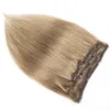 Kisshair 7 조각 클립 헤어 확장 #8 Ash 금발 색상 Remy Indian Brazilian Human Hair Weave 100g 110g