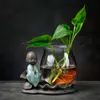 Green Radish Flower Pot Ceramic Lucky Bamboo Coins Grass Hydroponic Plant Vase Glass Potted Succulents Utensils Decoration Accessories