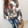 Women Blouse Summer Tops Casual Floral Print Blusa Lantern Sleeve Top Printed Loose Pullover O-Neck Top Blouse