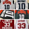 NCAA 2012 팀 미국 낮은 부로 33 Bryant Jersey 대학 남자 고등학교 농구 하이너 꿈 빨간색 흰색 파란색 스티치 스포츠 팬들을위한 최고 품질 판매